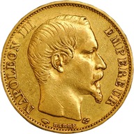 Francja 20 Franków 1858 Napoleon III bez wieńca złoto