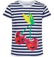 Bluzka T-shirt dla dziewczynki Bawełna 128 w paski Wisienki Endo