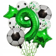 Zestaw balonów na dziewiąte urodziny 9 piłka nożna football zielone lateks