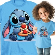 T-SHIRT KOSZULKA LILO I STITCH PIZZA PREZENT DLA DZIECKA NIEBIESKA 128 134