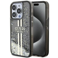 Etui Guess iPhone 15 Pro Max 6.7" czarny Liquid Glitter Gold Stripes