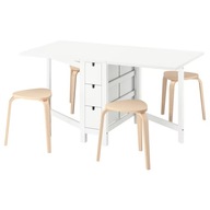 IKEA NORDEN / KYRRE Stôl a 4 stoličky biela/breza 26/89/152 cm