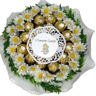 STOKROTKA duży bukiet z IMIENIEM cukierków Ferrero Rocher I Komunia prezent