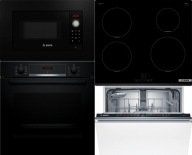 Sada vestavných spotřebičů Bosch: varná deska, trouba, myčka, černá