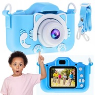 Aparat Fotograficzny Cyfrowy Kotek niebieski dla Dzieci Kamera + Gry etui
