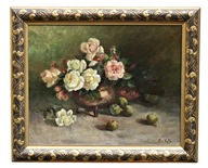 Martwa natura z bukietem róż - znakomicie malowany obraz olejny na płótnie