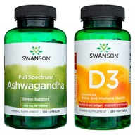 Ashwagandha 450mg 100k + Vitamín D3 5000IU 250k Ašvaganda Stres Imunita