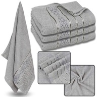 Sivý bavlnený uterák s ozdobnou výšivkou, sivá výšivka 70x135 cm x3