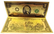 Piękny Pozłacany Banknot Kolekcjonerski 2 Dolary