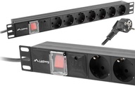 LISTWA ZASILAJĄCA RACK PDU 19" Lanberg 1U 16A 7X SCHUKO 2M CZARNA wyłącznik