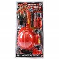 SADA NÁŘADÍ PRO HASIČE ČERVENÁ HELMA KOMBINAČKY ŠROUBOVÁK HASICÍ PŘÍSTROJ