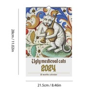 Ugly Medieval Cats Calendar 2024 Wall Funny Monthly Calendar Planner Wall