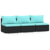 Sofa ogrodowa rattanowa 3-osobowa, czarny/akwamaryna 210x70x60,5 cm