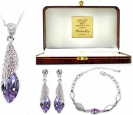 Srebrny komplet biżuterii fiolet kolczyki łezki srebrzone grawer na prezent