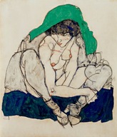 Egon Schiele Crouching Woman with Green Headscarf (1914) Plakat 70x60cm