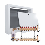 Rozdzielacz do podłogówki mosiężny 8 + POMPA WILO + SKRZYNKA NATYNKOWA