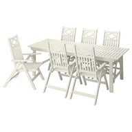 IKEA BONDHOLMEN Stôl a 6 rozkladacích stoličiek do exteriéru, biela/béžová