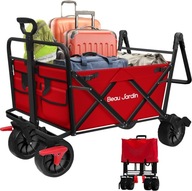 Plážový záhradný transportný vozík skladací s brzdou červený Veľký 150 L