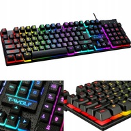 HERNÍ KLÁVESNICE USB PODSVÍCENÁ RGB LED MEMBRÁNOVÁ PRO PC