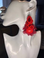 Kolczyki SUTASZ soutache rękodzieło handmade kryształek kwiaty czerwone