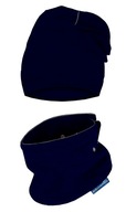 Zestaw elastyczna podwójna czapka L (48-56) + apaszka szalik ciemny granat