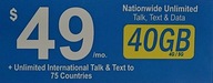Karta SIM Lycamobile USA doładowana 49 $, 40GB na 30 dni, rozmowy, SMS-y PL