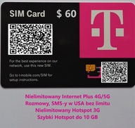 e SIM, USA T-mobile, Internet, HS rozmowy, SMS-y w USA bez limitu! plan 60$