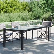 Záhradný stôl čierny 190x90x75 cm sklo a PE ratan