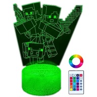 Detská nočná lampa Minecraft Creeper 16 LED 3D + Diaľkové ovládanie