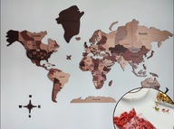 Mapa sveta drevené 3D štáty Vlajky pripináčiky LOFT