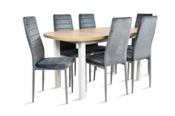 Stół owalny 80x160/200 drewno 6 krzeseł welur