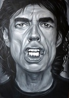 Duży obraz olejny ręcznie malowany Mick Jagger do salonu czarno biały loft