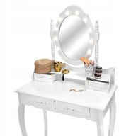 Kozmetický LED toaletný stolík so zložkou biela + vizážistická tabuľka + 4 zásuvky!