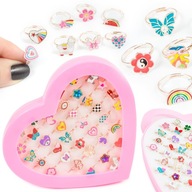 SADA Smaltovaných PRSTEŇOV KRÁSNE regulovateľné PRSTENE BOX ŠPERKY