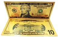 Piękny Pozłacany Banknot Kolekcjonerski 10 Dolarów