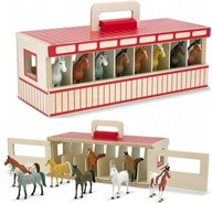 Stajnia dla koni drewniana zestaw zabawek koniki stajnia 8 stanowisk 3+