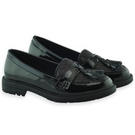 Eleganckie buty dziecięce czarne mokasyny dla dziewczynki środek skóra r.33