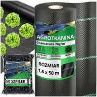 Agrotkanina antychwastowa agrowłóknina 70g czarna 1,6x50m UV 3% + KOŁKI