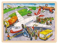 Drewniane Puzzle dla dzieci Lotnisko Samolot Goki 96 el.