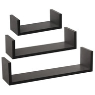 DEKORATÍV FALI POLC FEKETE MDF 42X10X3 CM 3 DB-OS SZETT