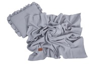 Mušelínový set deky zavinovačka vankúš s volánikom - sivá