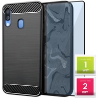 ETUI DO SAMSUNG GALAXY A40 | PANCERNE KARBON CASE CZARNE + SZKŁO HARTOWANE