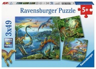 Puzzle 3 x 49 elementów. Dinozaury