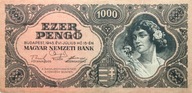 Węgry - BANKNOT - 1000 Pengo 1945 - KOBIETA - Budapest - BEZ ZNACZKA