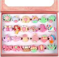 24 X FAREBNÉ NASTAVITEĽNÉ PRSTENE PRE DETI, DIEVČATKO, DARČEKOVÁ KRABIČKA