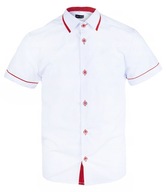 Chlapčenská elegantná košeľa na sväté prijímanie krátky rukáv biela červená BIKS 140