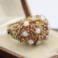 Złoty pierścionek VINTAGE z opalami szeroki ciężki 9K