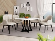 Okrúhly jedálenský stôl 120 cm so 4 stoličkami TULZA 2 - lesklý čiernobiely