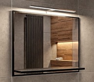Kúpeľňové zrkadlo s policou a LED osvetlením PREMIUM - ČIERNA MAT