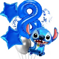 CYFRA 8 Zestaw Balonów URODZINY Niebieski Stitch Dekoracje BALONY Stich